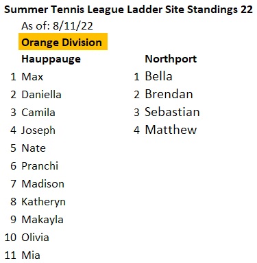 tennis kids competition ladder